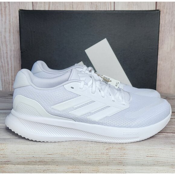 NEW Adidas Runfalcon 5 Men's Running Shoes Size 9 Triple White Athletic Training - Picture 2 of 8